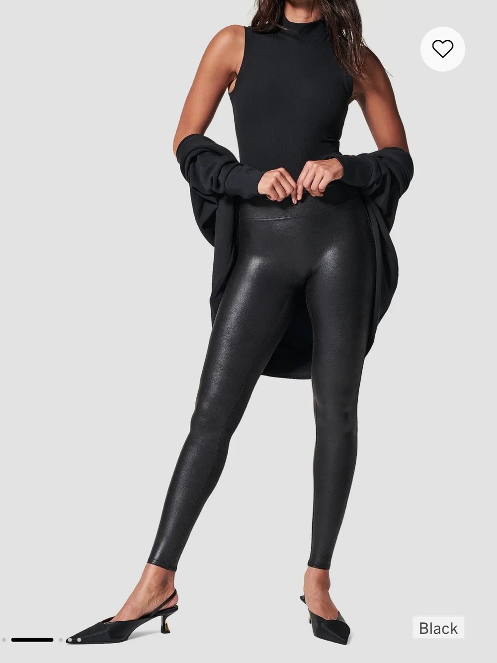 SPANX Black High-Rise Faux Leather Shimmer Leggings S